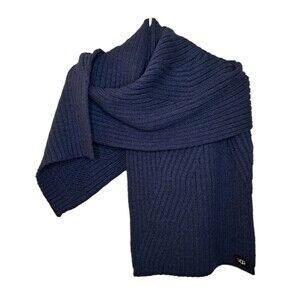 UGG Ribbed Oversized Knit Scarf in Navy Blue Wool Blend